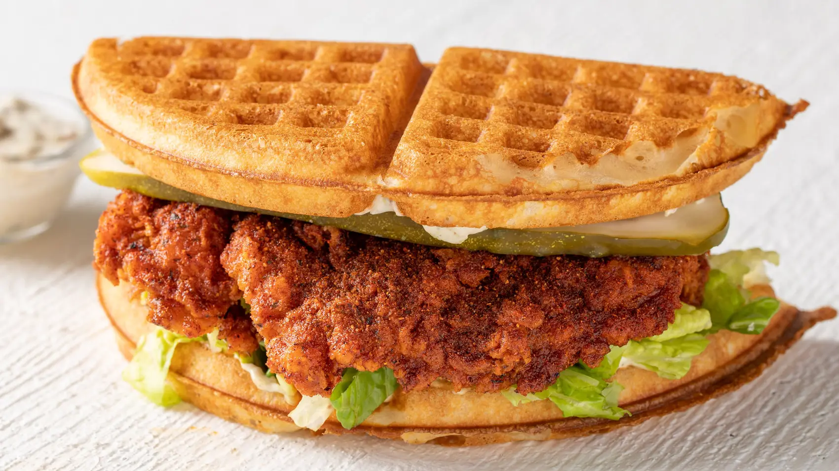 Bruxie's waffle sandwich with plain chicken tenders